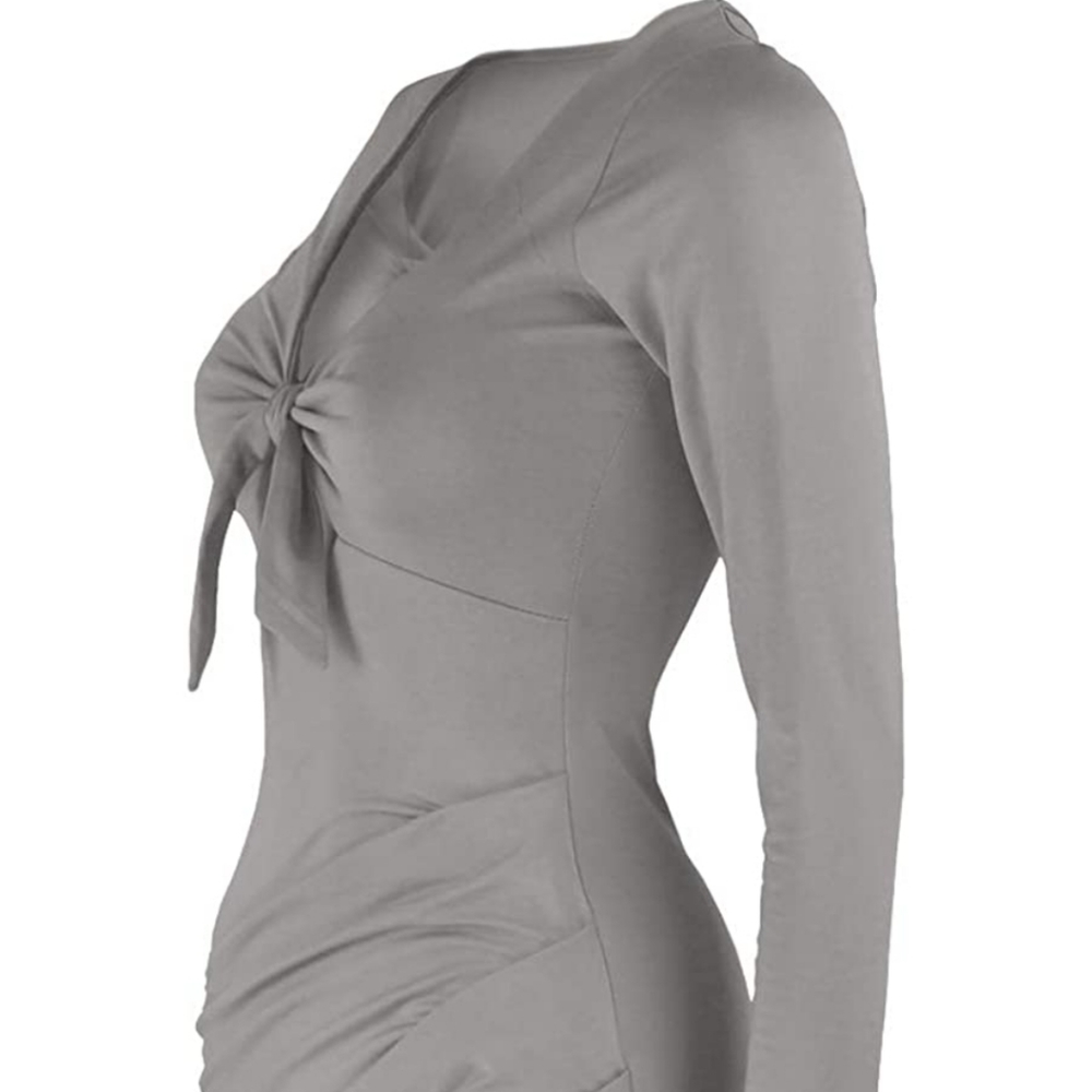 XL grey bodycon, long sleeve, v neck dress
